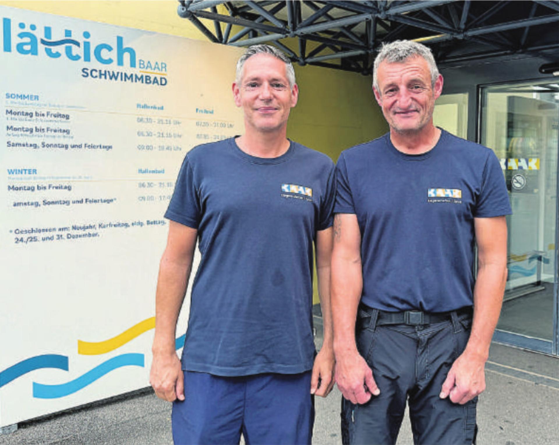 Der Betriebsleiter Marco Weber und der Chef-Bademeister Pädu Grob (von links). Fotos: rah - Das Bild wird blockiert. – Möglicherweise durch einen aktiven Adblocker.