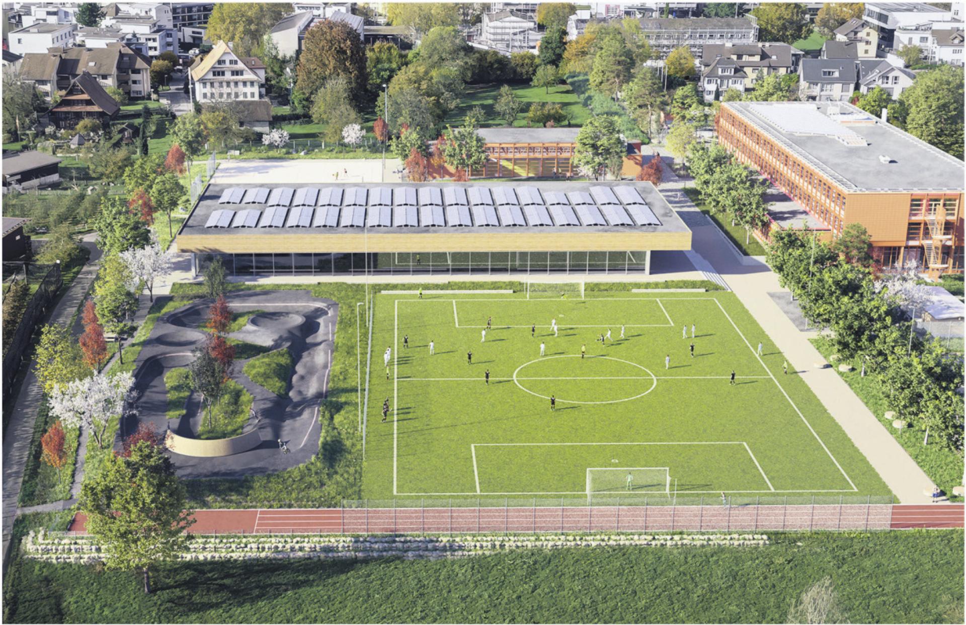 Ein neuer Fussballplatz ohne Beleuchtung? Diese Frage wurde intensiv diskutiert. Visualisierung: zVg - Das Bild wird blockiert. – Möglicherweise durch einen aktiven Adblocker.