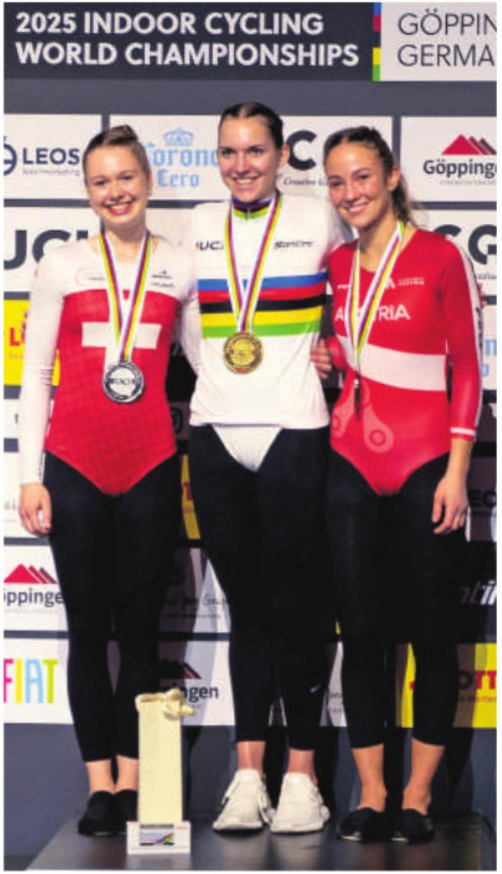 Podest an der WM: Alessa Hotz (SUI), Jana Pfann (GER), Lorena Schneider (AUT) (von links). Foto: zVg