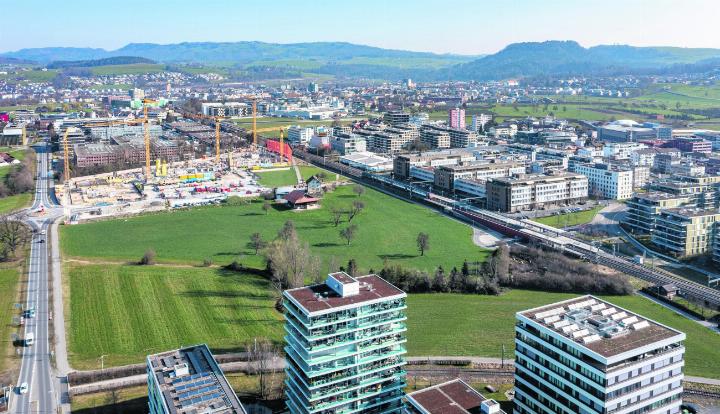 Das Gebiet Unterfeld Süd, von Zug aus gesehen. Foto: Andreas Busslinger