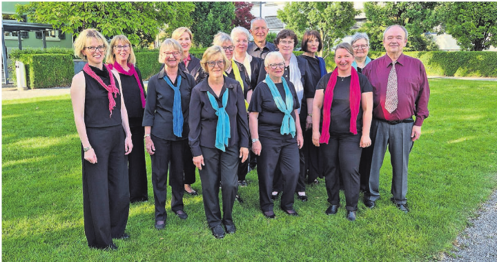 Die Mitglieder des Akkordeon-Orchesters Zug-Baar vor dem Konzert. Rechts aussen: Der Musikalische Leiter Sergej Simbirev und Präsidentin Cornelia Schmid-Meier. Fotos: hps