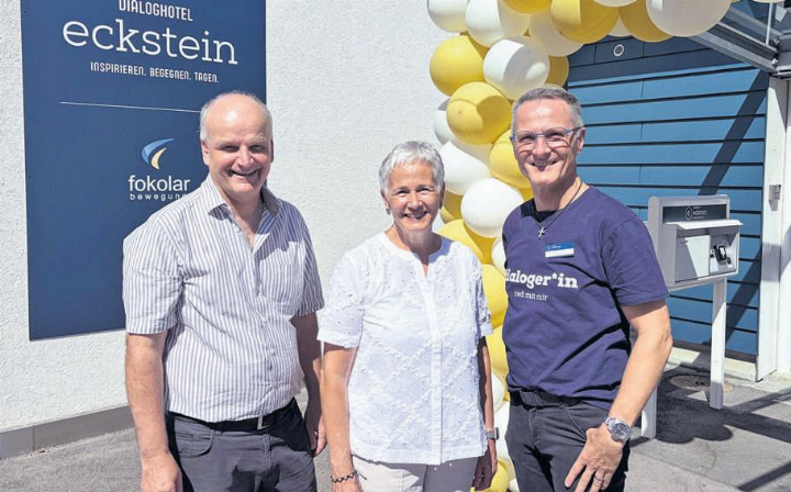 Die Co-Präsidenten Hans Ulrich Bumann, Susanne Gamarin und Hotel-Geschäftsführer Willy Graf (von links) führen das Fokolar-Zentrum in die Zukunft. Fotos: fl
